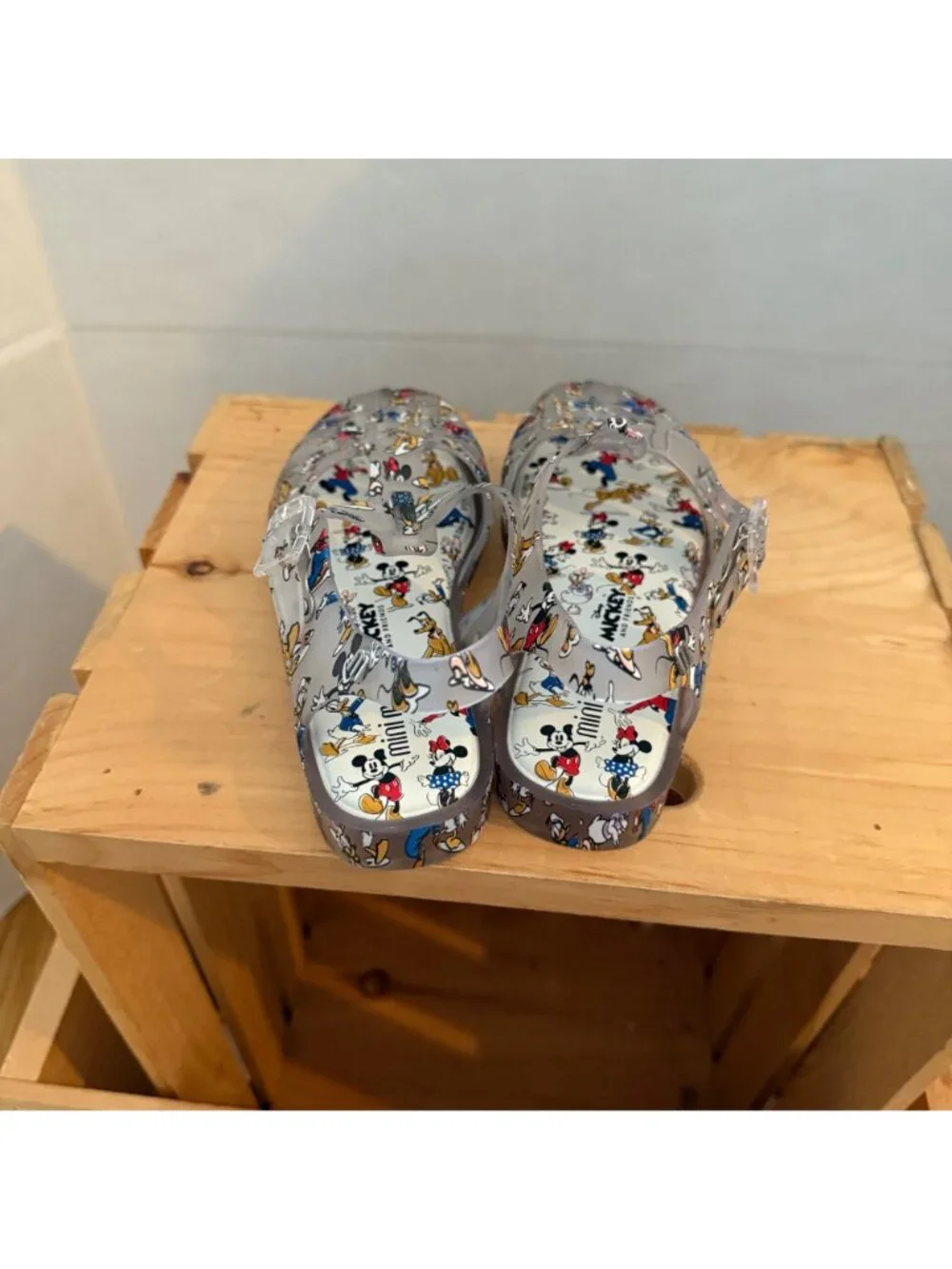 Disney x Mini Melissa Size 2 Gray Mickey & Friends Roman Fisherman Jelly Sandals